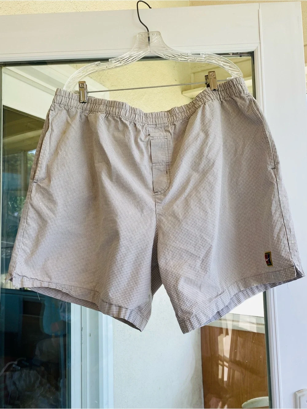 Vintage Nike Court Tennis Shorts XL Beige Gingham  Drawstring 100% Cotton Y2K